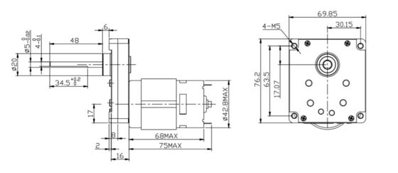 Zilveren 42 mm High Torque Square Spur Gear DC Motor 12V 24V 21.1W Gepoetste DC Gear Motor