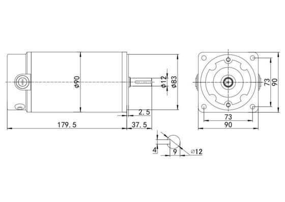 Professionele 12V 24V gepoetste gelijkstroommotor 3000 tpm 90mm 65dB voor hogesnelheidstoepassingen