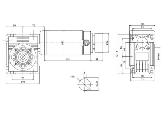 80mm 250W/300W High Torque Worm Gear Electric DC Motor 12V 24V voor rechthoekmachine