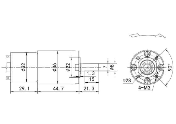 Hoge koppel 0.03-2.N.m 36mm DC loopbandmotor met laag geluid en zwarte kleur 12V 24V