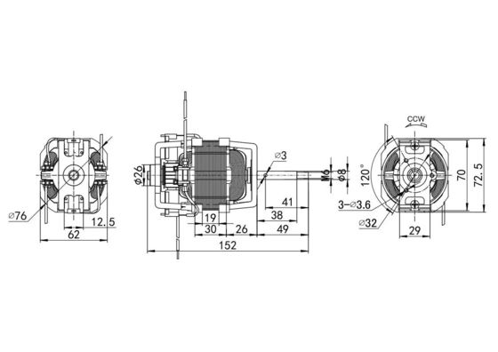Schachttype Geaffineerde schacht 110V 220V AC Universal Treadmill Motor 50/60Hz 76mm AC Motor