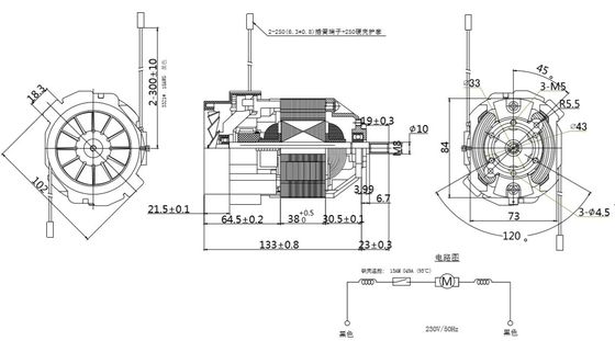 10000rpm 230V volledig afgesloten 93mm loopbandmotor met rotatierichting CCW en CW