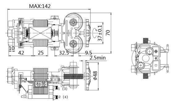 Hoge koppel 830 rpm 55mm Elektrische AC loopbandmotor voor 220v/230v enkelfasige 50/60Hz